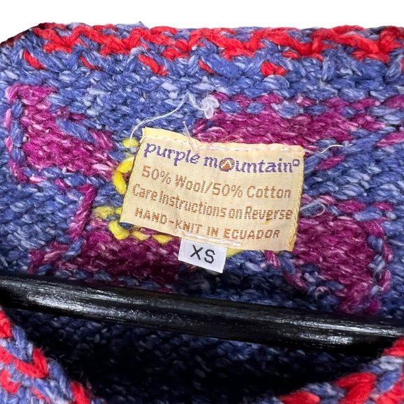 Purple Mountain Blue Windmill Pattern Knit Button Up Wool Blend Cardigan Small - Picture 3 of 6